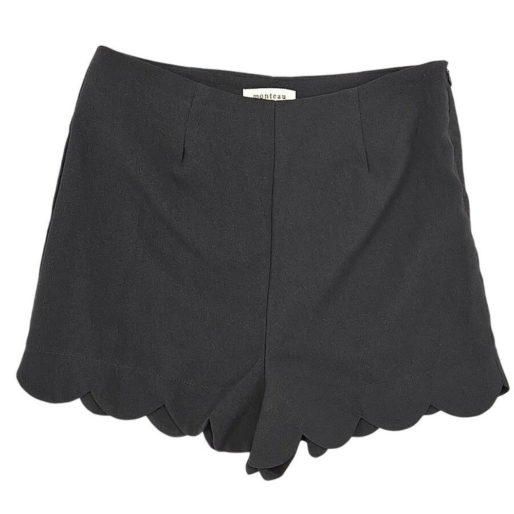Monteau Shorts Womens Medium Dressy Casual Stretch Black Scalloped Hem High Rise